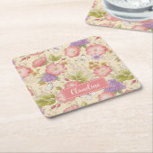 Dessous-de-verre Carré En Papier Style botanique rose (Incliné)
