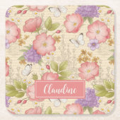 Dessous-de-verre Carré En Papier Style botanique rose (Devant)