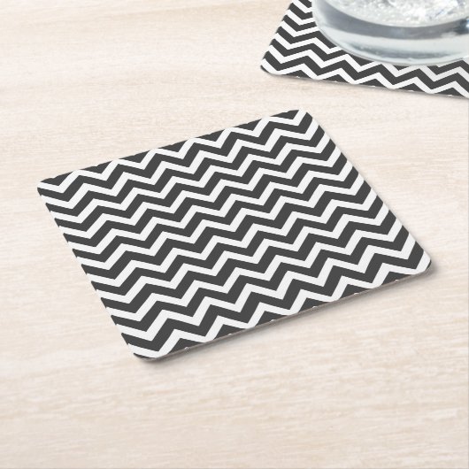 Dessous-de-verre Carré En Papier Style moderne Chevron noir et blanc (Incliné)