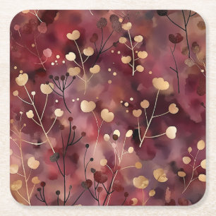 Dessous-de-verre Carré En Papier Style or bordeaux abstrait modèle floral élégant