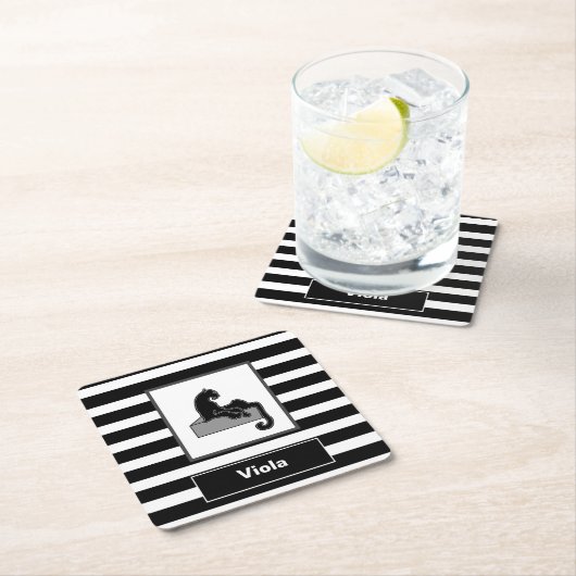 Dessous-de-verre Carré En Papier Stylish Black Panther Cat White (En situation)