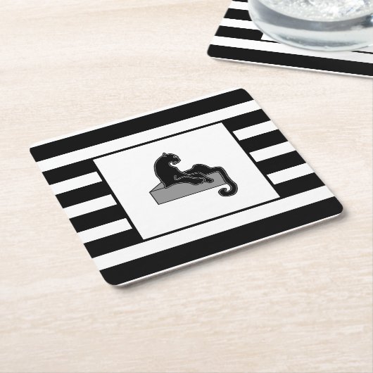Dessous-de-verre Carré En Papier Stylish Black Panther Cat White (Incliné)