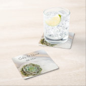 Dessous-de-verre Carré En Papier Succulent vert sur Mariage blanc (En situation)