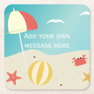 Dessous-de-verre Carré En Papier Summer Beach Seaside Holiday Texte personnalisé