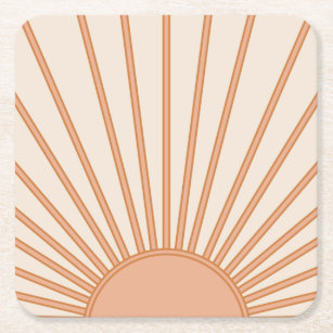 Dessous-de-verre Carré En Papier Sun Sunrise Earth Tones Terracotta Retro Sunshine