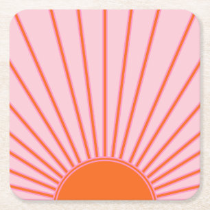 Dessous-de-verre Carré En Papier Sun Sunrise Pastel Rose Et Orange Sunshine