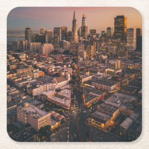 Dessous-de-verre Carré En Papier Sunset Over San Francisco Financial District