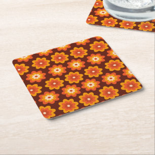 Dessous-de-verre Carré En Papier Super rétro les années 70 boho hippie orange fleur