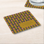 Dessous-de-verre Carré En Papier Super Retro les années 70 Floral Gold Blue Mariage<br><div class="desc">Super Retro les années 70 Botanique Marine Bleu et Or  de mariage personnalisé Dessous de verre</div>