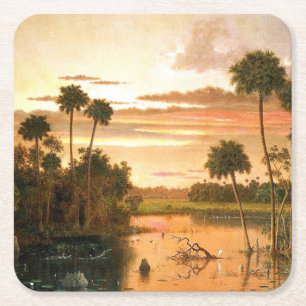 Dessous-de-verre Carré En Papier Superbe coucher de soleil en Floride, peinture d'a