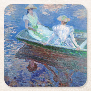 Dessous-de-verre Carré En Papier Sur le bateau, Monet