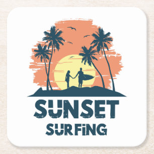Dessous-de-verre Carré En Papier Surf - Surf au coucher du soleil