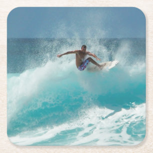 Dessous-de-verre Carré En Papier Surfer sur de grands dessous de verre de vague