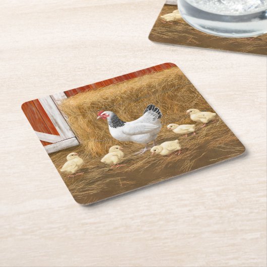 Dessous-de-verre Carré En Papier Sussex Chicken Mama Hen et Chicks (Incliné)
