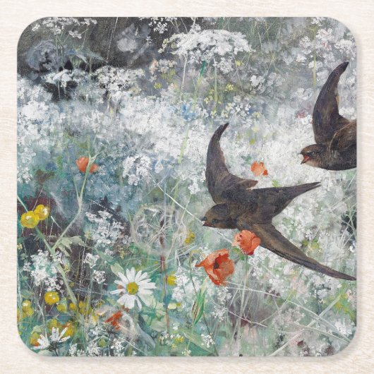 Dessous-de-verre Carré En Papier Swallow and Flower Field, Bruno Liljefors (Devant)