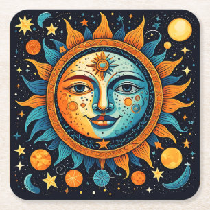 Dessous-de-verre Carré En Papier Sweatshirt du Soleil et de la Lune Céleste