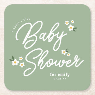 Dessous-de-verre Carré En Papier Sweet Little Lady Daisy Sage Green Baby Girl