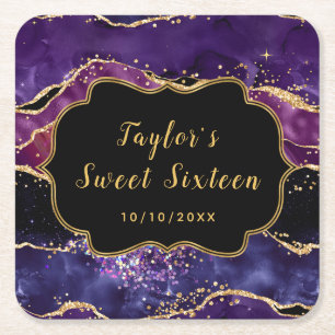 Dessous-de-verre Carré En Papier Sweet sixteen d'agate des séquences violet foncé e