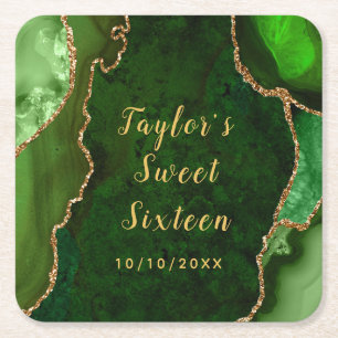 Dessous-de-verre Carré En Papier Sweet sixteen en marbre vert et or