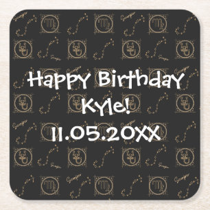 Dessous-de-verre Carré En Papier SYMBOLE Anniversaire Black Gold Zodiac Scorpio Ast
