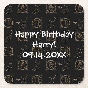Dessous-de-verre Carré En Papier Symbole Anniversaire Black & Gold Zodiac Virgo Ast