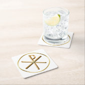 Dessous-de-verre Carré En Papier Symbole Chi-Rho Or (En situation)