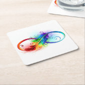 Dessous-de-verre Carré En Papier Symbole d'infini avec plume arc-en-ciel (Incliné)