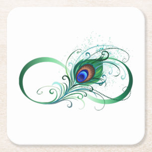 Dessous-de-verre Carré En Papier Symbole d'infini avec plume de paon