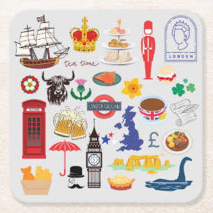 Dessous-de-verre Carré En Papier Symboles britanniques du Royaume-Uni