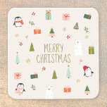 Dessous-de-verre Carré En Papier Symboles de Noël mignons<br><div class="desc">Joli Noël design motif avec des symboles de la nature dessinés à la main bonhomme de neige,  renne,  saint,  neige, </div>