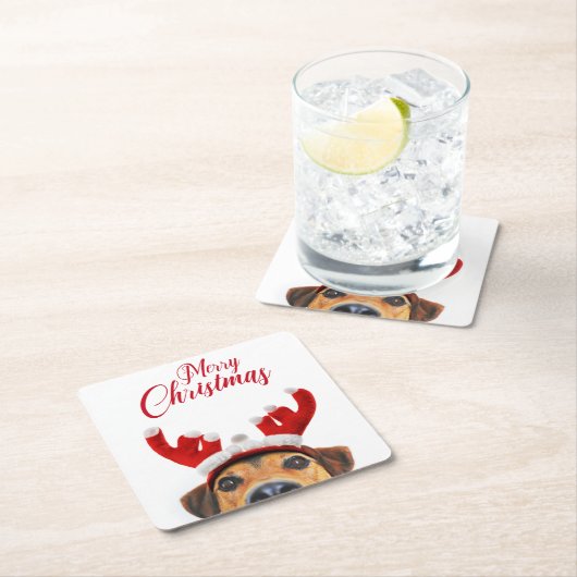 Dessous-de-verre Carré En Papier Sympa Christmas Chien Reindeer Antler Headband (En situation)