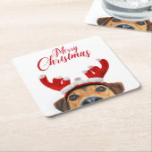 Dessous-de-verre Carré En Papier Sympa Christmas Chien Reindeer Antler Headband (Incliné)