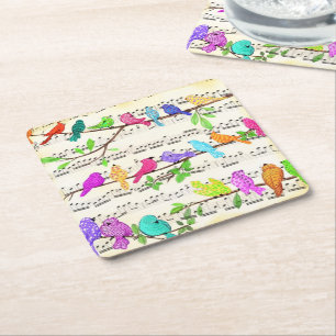 Dessous-de-verre Carré En Papier Symphonie d'oiseaux musicaux colorés - Happy Song