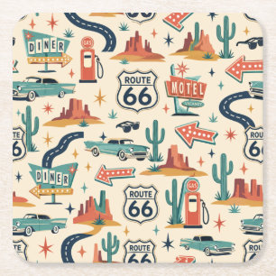 Dessous-de-verre Carré En Papier Table à boissons de fête diner Route 66 Americana