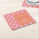 Dessous-de-verre Carré En Papier Tableau de contrôle rose orange personnalisé Merci<br><div class="desc">Cute Fun Modern Checkerboard Géométrique Anniversaire Personnalisé Nom Merci Carré Dessous de verre papier en rose et orange</div>