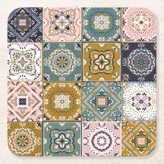 Dessous-de-verre Carré En Papier Talavera Indian : Patchwork, Ethnic Mosaic. (Devant)