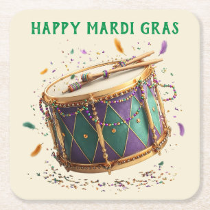 Dessous-de-verre Carré En Papier Tambour festif de Mardi Gras