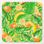 Dessous-de-verre Carré En Papier Tangerines, bananes et feuilles tropicaux (Devant)