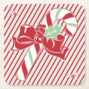 Dessous-de-verre Carré En Papier Tapis de Noël à rayures de canne à sucre