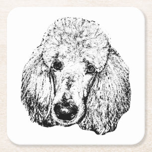 Dessous-de-verre Carré En Papier Tapis de souris tête de chien – Design à l'encre n
