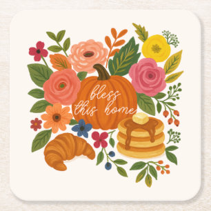 Dessous-de-verre Carré En Papier Tapis de table Fleurs de citrouille Bénissez cette