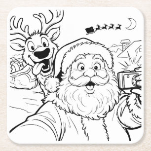 Dessous-de-verre Carré En Papier Tapis de verre selfie de Santa et du renne