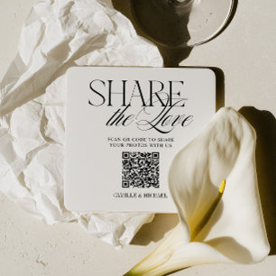 Dessous-de-verre Carré En Papier Tapisserie de code QR pour mariage "Partagez l'amo