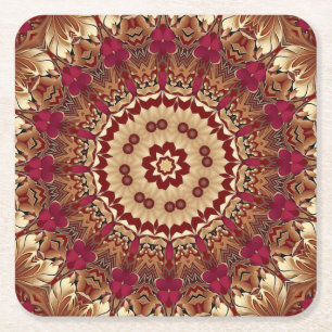 Dessous-de-verre Carré En Papier Tapisserie de fête florale or rouge Papier Rondell
