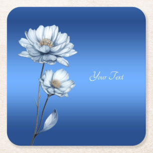 Dessous-de-verre Carré En Papier Tapisserie de fleurs à l'aquarelle bleue
