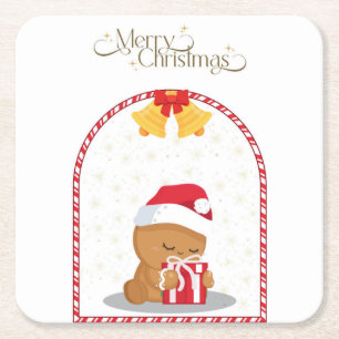 Dessous-de-verre Carré En Papier Tapisserie de Noël Ours Cadeau