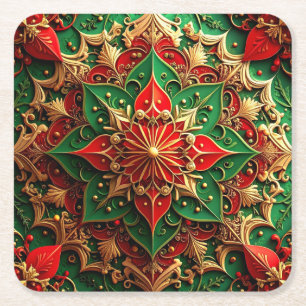 Dessous-de-verre Carré En Papier Tapisserie décorative de fête de papier rouge vert