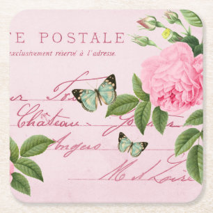 Dessous-de-verre Carré En Papier Tapisserie vintage floral d'été avec rose rose