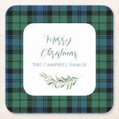 Dessous-de-verre Carré En Papier Tartan de Noël en chèque vert Plaid (Devant)