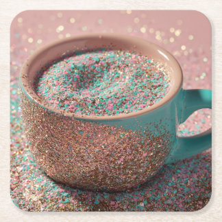 Dessous-de-verre Carré En Papier Tasse à paillettes rose pastel et sarcelle Y2K